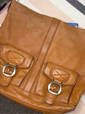 Vintage Y2K Michael Kors Cognac Pebbled Leather Cargo Pocket Buckle Hobo Bag